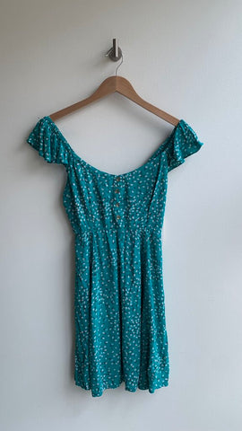 Pre-Owned Billabong Green Ditsy Floral 'Forever Yours' Ruffle Strap Mini Dress (NWT)- Size Small