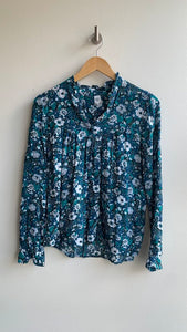Pre-Owned Gap Navy/Green Floral Long Sleeve Blouse - Size Small