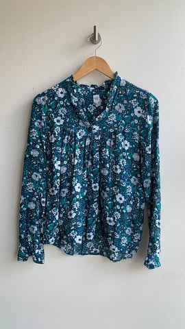 Pre-Owned Gap Navy/Green Floral Long Sleeve Blouse - Size Small