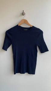 Pre-Owned Banana Republic Navy Stretch Cotton Ribbed Short Sleeve Tee- Size Medium