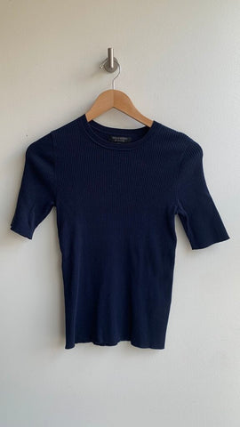 Pre-Owned Banana Republic Navy Stretch Cotton Ribbed Short Sleeve Tee- Size Medium
