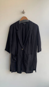 Pre-Owned Picadilly Black Linen 3/4 Sleeve Single Button Blazer- Size 4