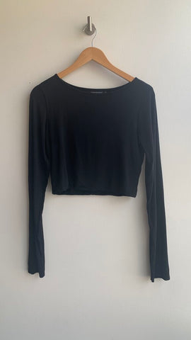 Pre-Owned Emmy Deveaux Black Double Layer Long Sleeve Crop Top - Size Medium