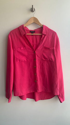 Pre-Owned Tribal Raspberry Button Up Collared Long Sleeve Blouse- Size Large