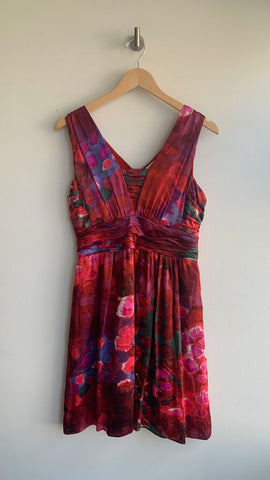 Pre-Owned Banana Republic Red Floral Print Sleeveless Flare Out Dress- Size 8