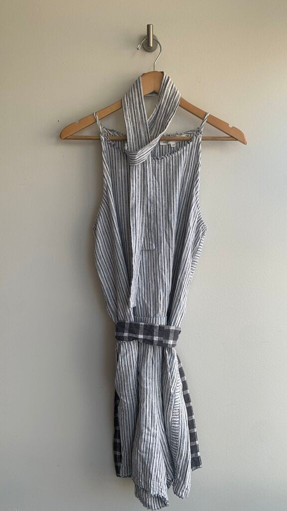 Pre-Owned Melissa Nepton White/Blue Sleeveless Wrap Tie Romper- Size X-Large
