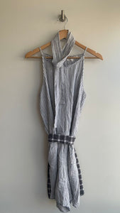 Pre-Owned Melissa Nepton White/Blue Sleeveless Wrap Tie Romper- Size X-Large