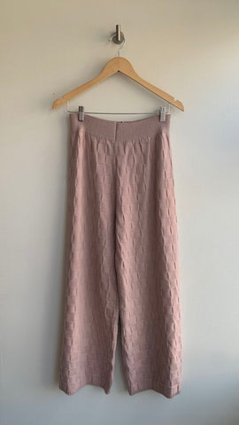 Pre-Owned Sincerely Jules Beige Faux Basket Weave Print Stretch Waist Wide Leg Pant- Size Large