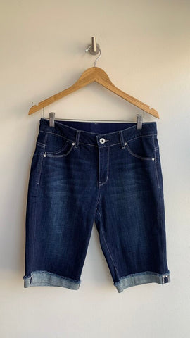 Pre-Owned Jag Jeans Dark Wash Raw Rolled Sewn Hem Classic Fit Shorts- Size 12
