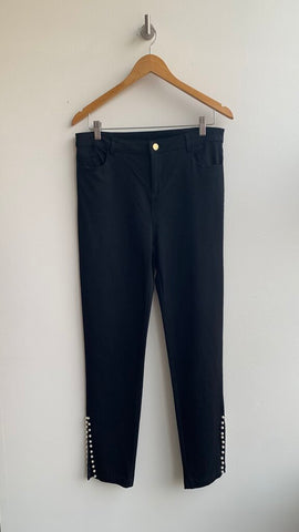 Pre-Owned Frank Lyman Black Skinny Pearl Lined Split Ankle Pants (NWT)- Size Large