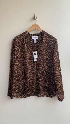 Pre-Owned Joseph Ribkoff Black/Brown Leopard Print Long Sleeve Blouse (NWT)- Size 12