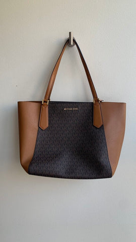 Pre-Owned Michael Kors Brown MK Monogram Canvas Leather Strap Handbag