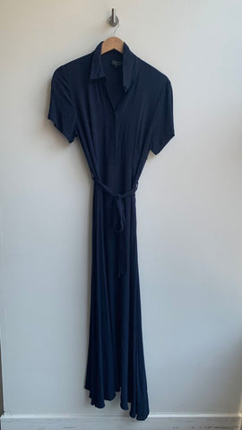 Pre-Owned Zilch Navy Collared Short Sleeve Belted Maxi Dress- Size Large
