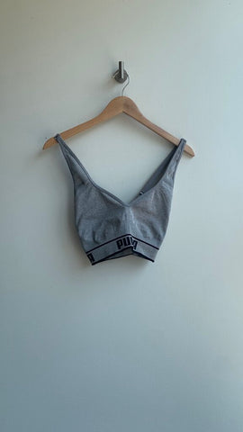Pre-Owned Puma Grey Logo Band Adjustable Crossed Straps Sports Bra - Size Large