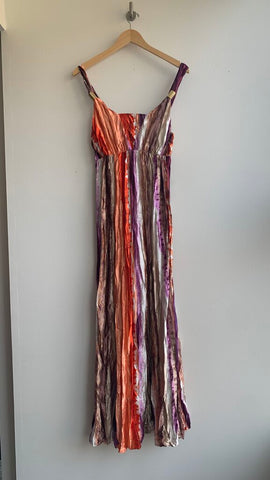Pre-Owned Donna Claire Cream/Purple/Orange Sleeveless Maxi Dress- Size 16