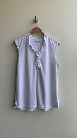 Pre-Owned Pebble Beach White Ruffle Front Sleeveless Golf Shirt- Size X-Large