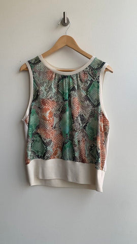 Pre-Owned Melanie Lyne Cream with Orange/Green/Brown Snake Print Sleeveless Top- Size X-Large