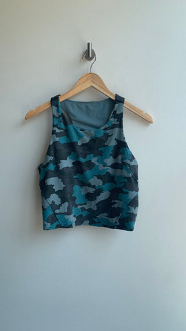 Pre-Owned Lululemon Green Camo Print 'Align' High Neck Sport Bra- Size 14