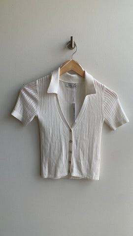 Pre-Owned Gentle Fawn Off-White Knit Button Front Collared Short Sleeve Top (NWT)- Size XX-Small