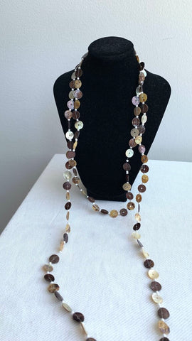 Pre-Owned White Opal and Brown Long Double Up Necklace
