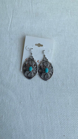 Pre-Owned Circle of Nations Silver Turquoise Oval Dangle Earrings