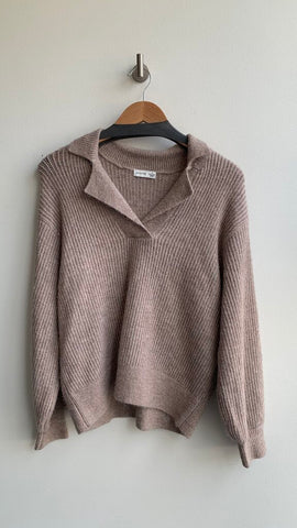 Pre-Owned Gentle Fawn Tan Knit Collared Crop Sweater- Size Small