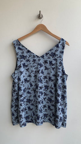 Pre-Owned Blue Floral Layered Sheer Sleeveless Blouse- Size X-Large (Estimated)