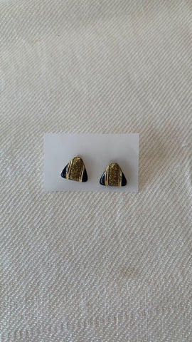 Pre-Owned Gold Black Striped Triangle Stud Earrings