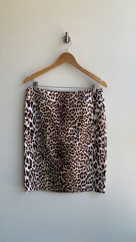 Pre-Owned Focus Tan/Brown Leopard Print Pencil Skirt- Size 10