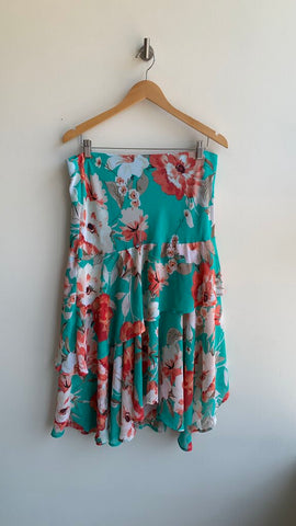 Pre-Owned Jules Leopold Blue Floral Print Midi Tiered Skirt- Size Large