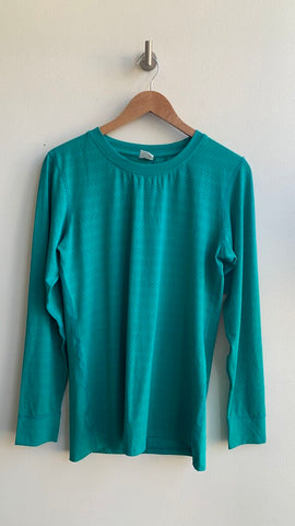 Pre-Owned Zyia Teal Mesh Round Neck Long Sleeve Top- Size Large (Estimated)