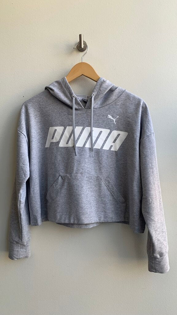 Pre-Owned Puma Grey Crop Kangaroo Pocket Hooded Sweater- Size Small