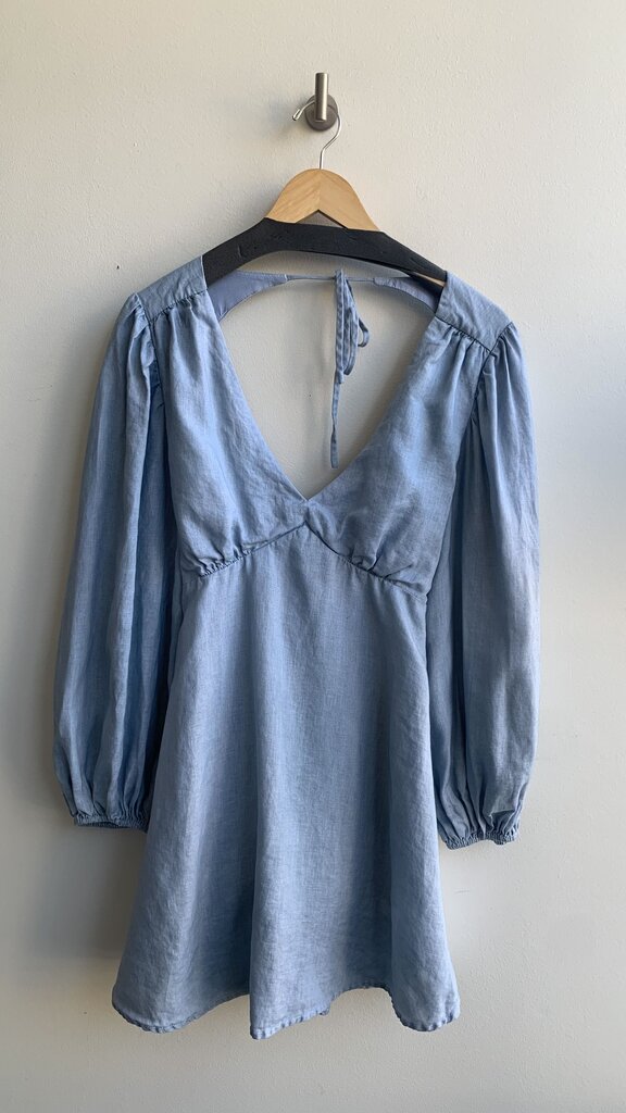 Pre-Owned DISSH Blue Long Sleeve Adjustable Open Back Mini Dress- Size 10