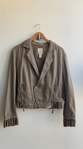 Pre-Owned Diesel Brown Khakhi Style Ruffle Trim Button Jacket- Size Large