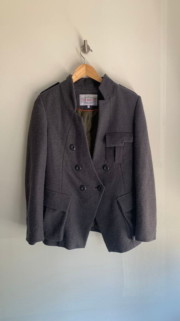 Pre-Owned Pink Martini Grey Double Breasted One Button Coat- Size Medium