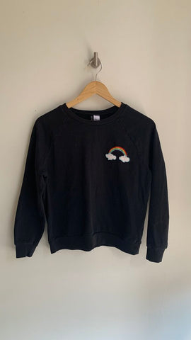 Pre-Owned Divided H&M Black Rainbow Patch Crew Neck Sweater- Size Large
