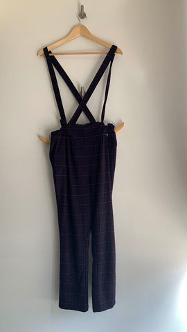 Pre-Owned Harlyn Blue with Red Plaid Print Suspender Trousers- Size 4