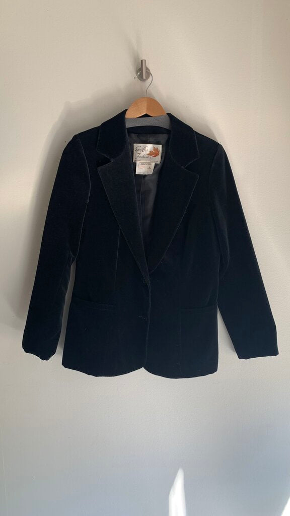Pre-Owned Sports Ease Fashions Black Velvet Double Button Blazer- Size 10