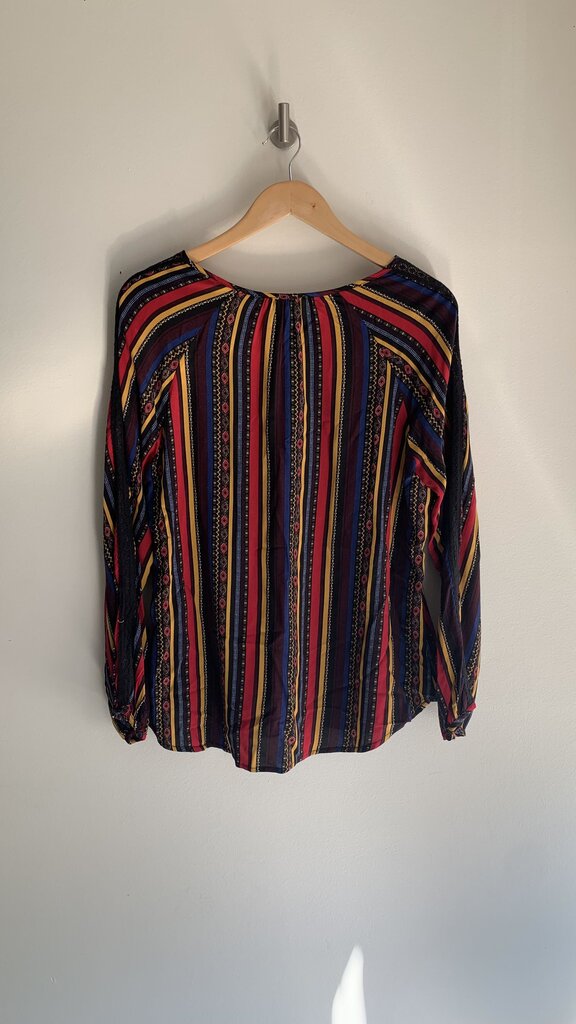 Pre-Owned Black/Multi Coloured Striped Long Sleeve Blouse- Size Medium (Estimated)