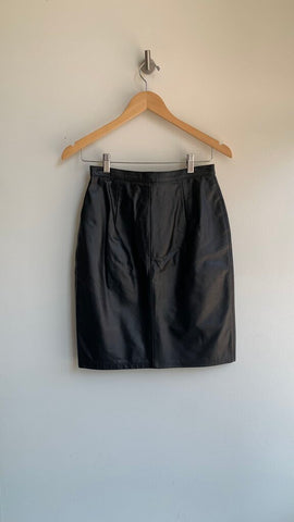 Pre-Owned Cosa Nova Vintage Black Leather Pencil Skirt - Size 10