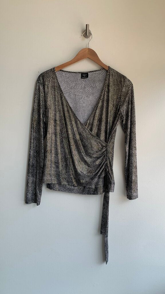 Pre-Owned Tribal Black/Tribal Snakeskin Print Faux Wrap Long Sleeve Top - Size Small
