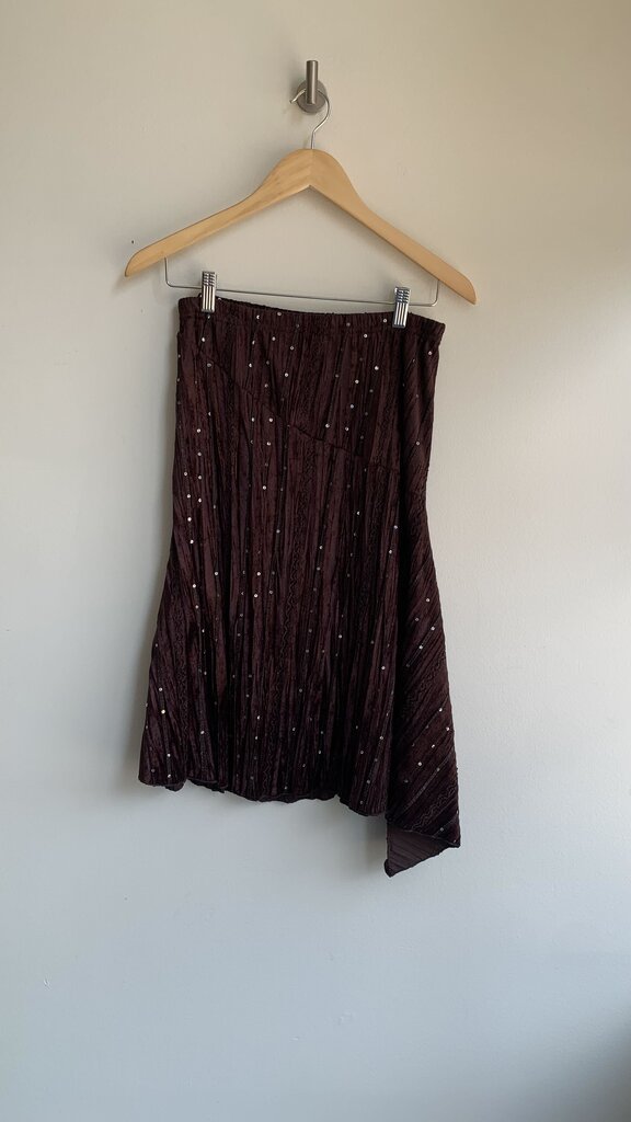 Pre-Owned Brown Velvet Sequin Detail Skirt - Size Medium