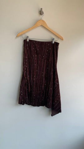 Pre-Owned Brown Velvet Sequin Detail Skirt - Size Medium
