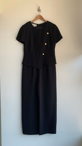 Pre-Owned Evan Picone Black Two-Piece Look Gold Heart Button Jumpsuit - Size 6