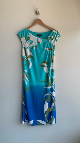 Pre-Owned Jessica Blue Floral Print Cap Sleeve Dress - Size 10