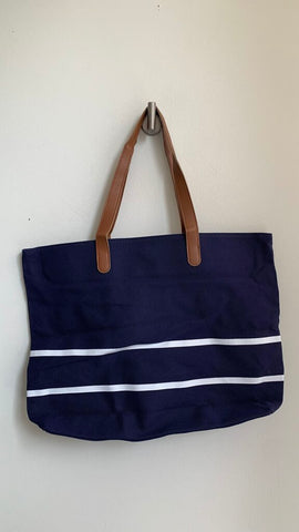 Pre-Owned White House Black Market Navy/Whtie Stripe Canvas Tote