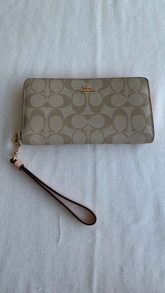 Pre-Owned Coach Light Khaki/Faded Blush Signature Long Zip Around Wallet (NWT)