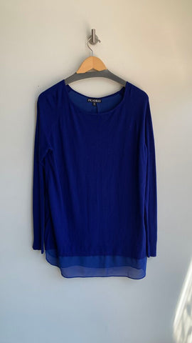 Pre-Owned Picadilly Consign Royal Blue Sheer Underlay Back Zipper Knit Sweater- Size M/L