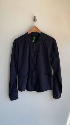 Pre-Owned FWD Black Ruched Back Detail Lightweight Zip Up Jacket - SIze Large