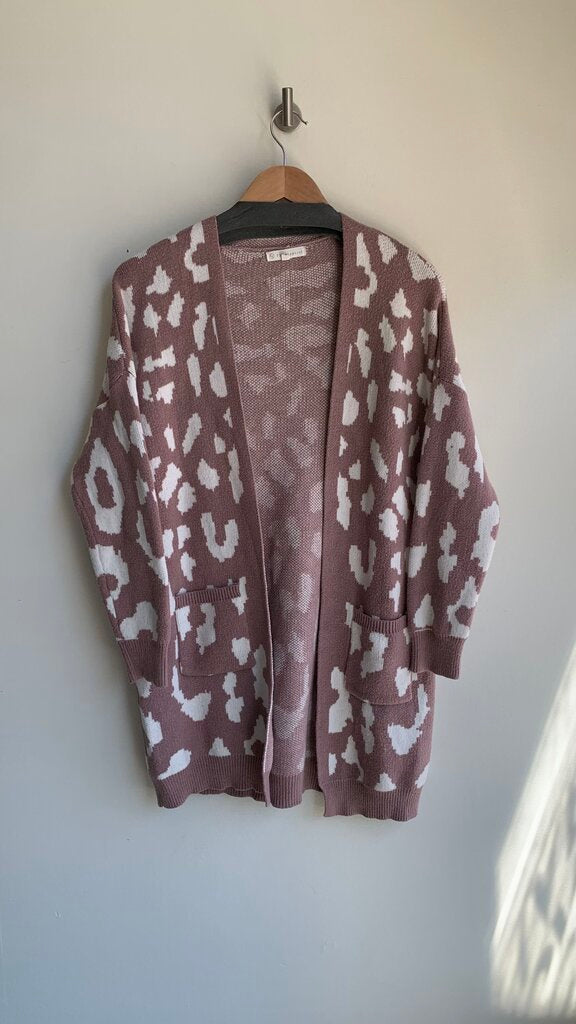 Pre-Owned FSL Apparel Brown/White Leopard Print Pockets Cardigan- Size Small